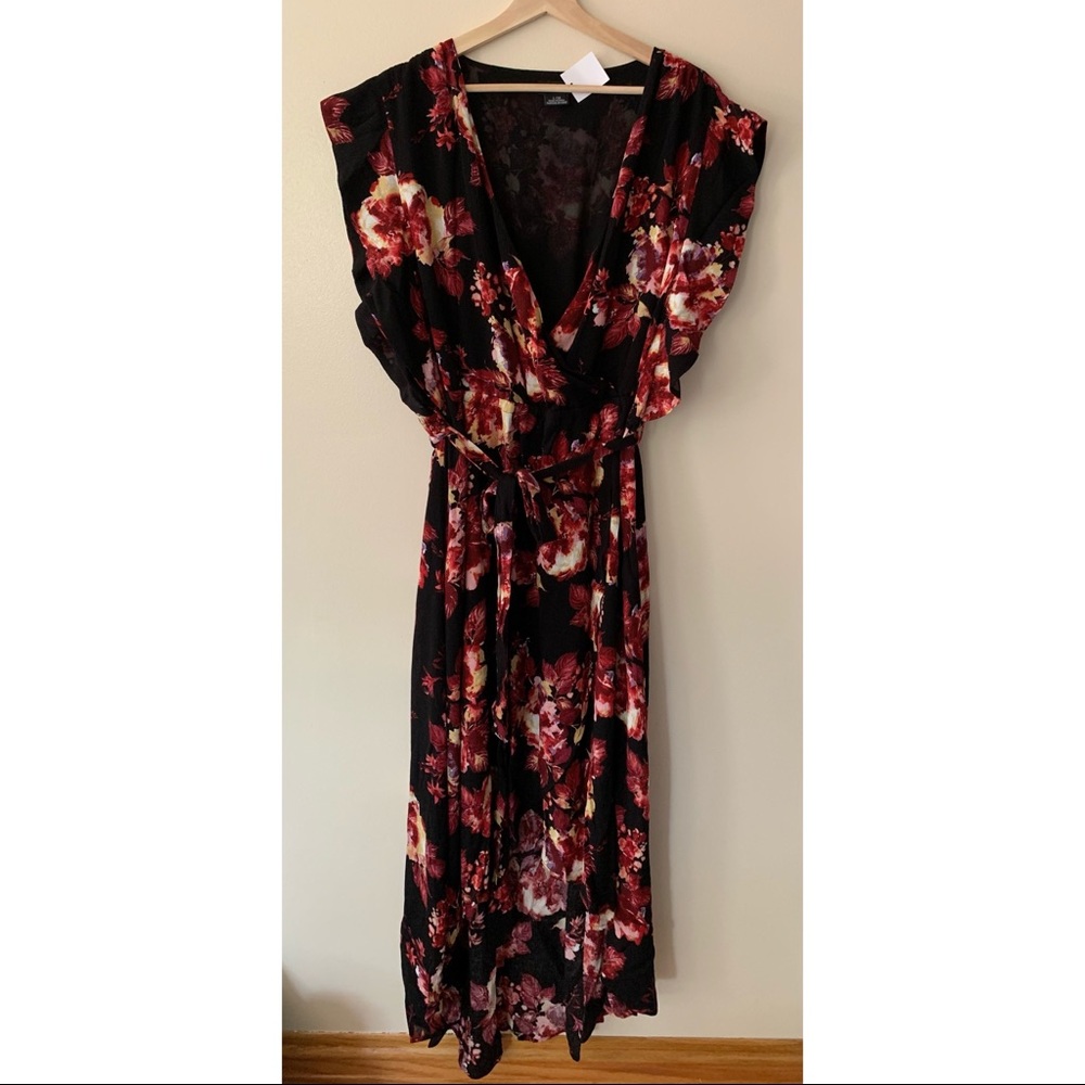 City Chic • 20/L • Monet Floral Print Faux Wrap Maxi Dress High Low - Picture 3 of 9